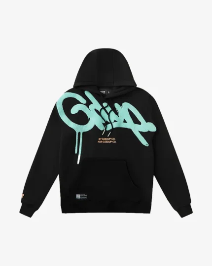 GEEDUP HANDSTYLE HOODIE BLACK AQUA BLUE MULTI